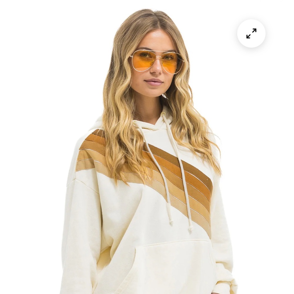 Aviator Nation Wave Stripe Hoodie Vintage White // Brown - Picture 2 of 3